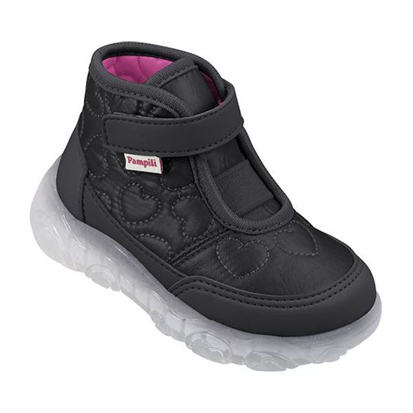 Tênis Pampili Liz Coração Preto LUZ Laranjeiras Kids